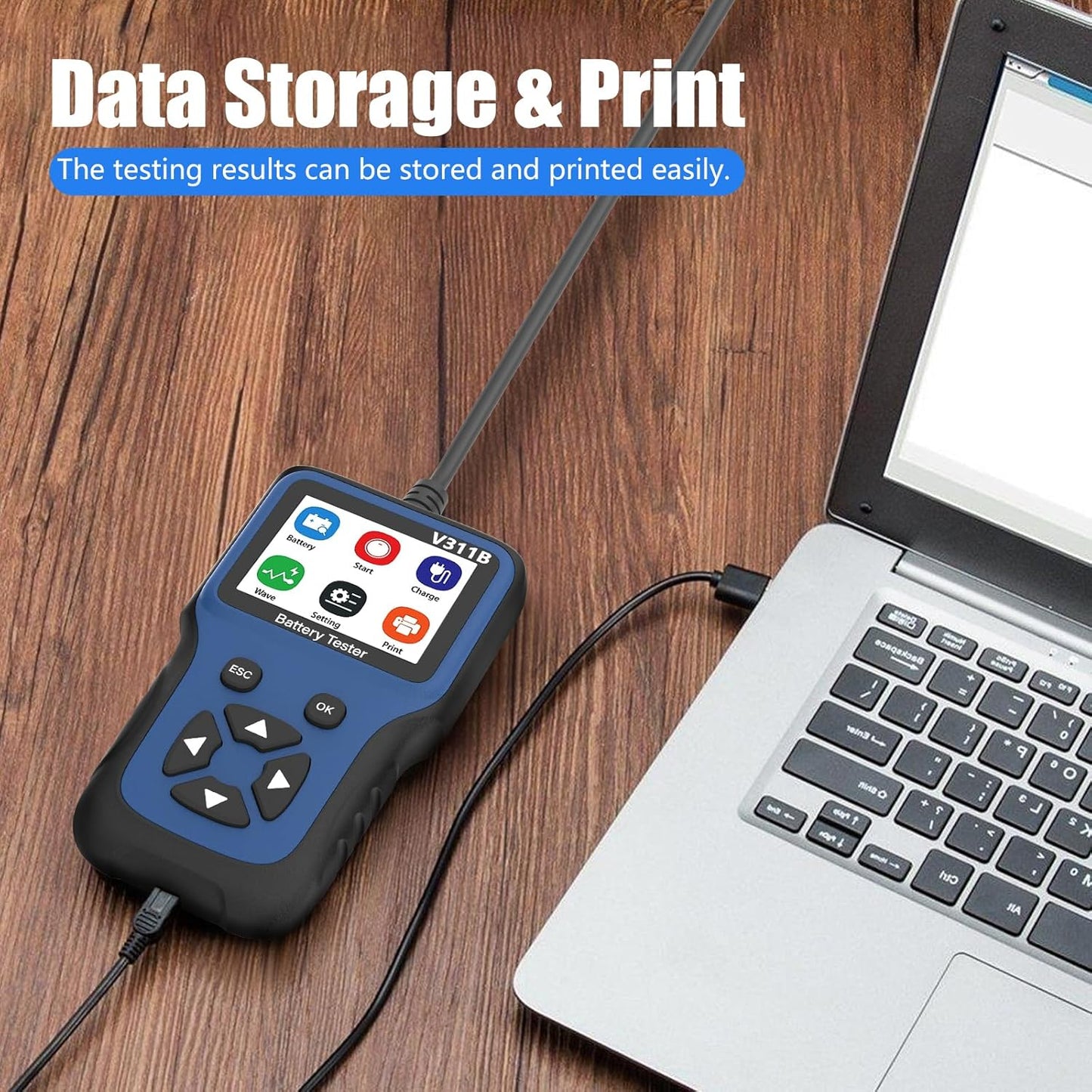 WEJOWE V311B Battery Tester Data Storage and Print Feature with Easy USB Connection to Laptop.