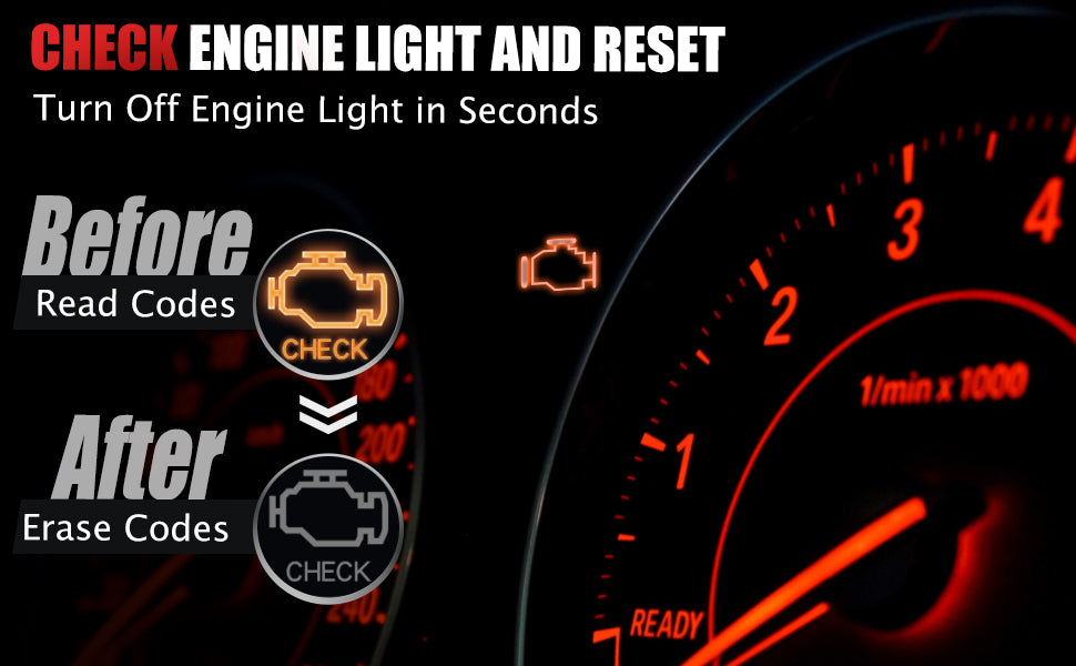 WEJOWE OBD2 Scanner check engine light reset feature to turn off engine light by reading and erasing codes.